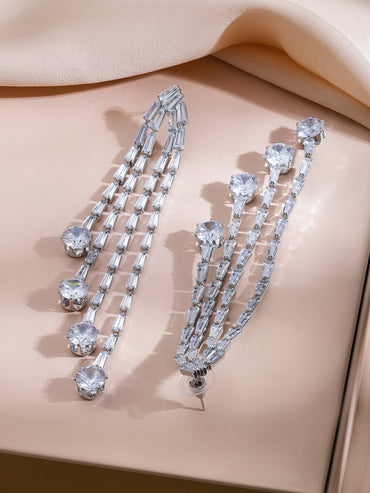 Silver Toned American Diamond Zirconia Dangler Earrings