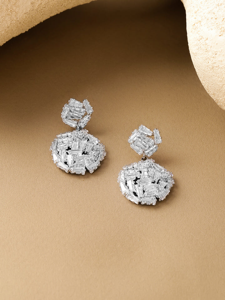 Rubans Rhodium-Plated Crystals Studded Contemporary Shaped Studs