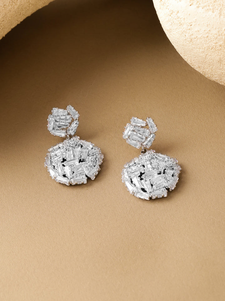 Rubans Rhodium-Plated Crystals Studded Contemporary Shaped Studs