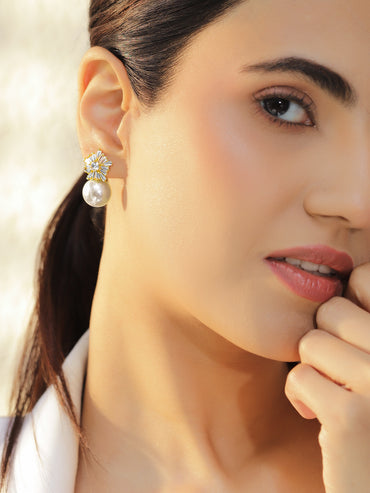 Snowflake Crystal Pearl Drop Earrings