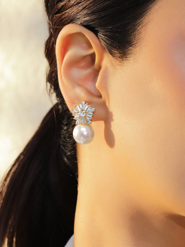 Snowflake Crystal Pearl Drop Earrings