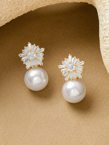 Snowflake Crystal Pearl Drop Earrings