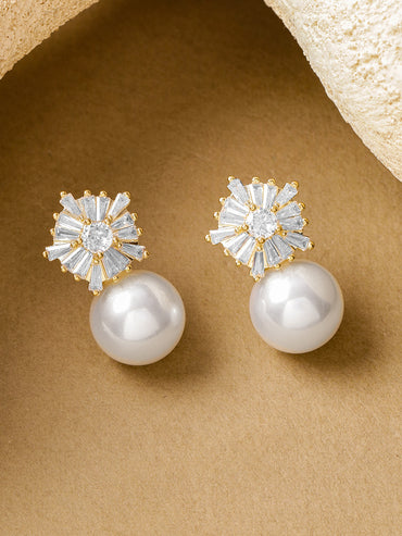 Snowflake Crystal Pearl Drop Earrings