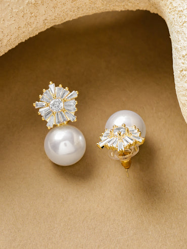 Snowflake Crystal Pearl Drop Earrings