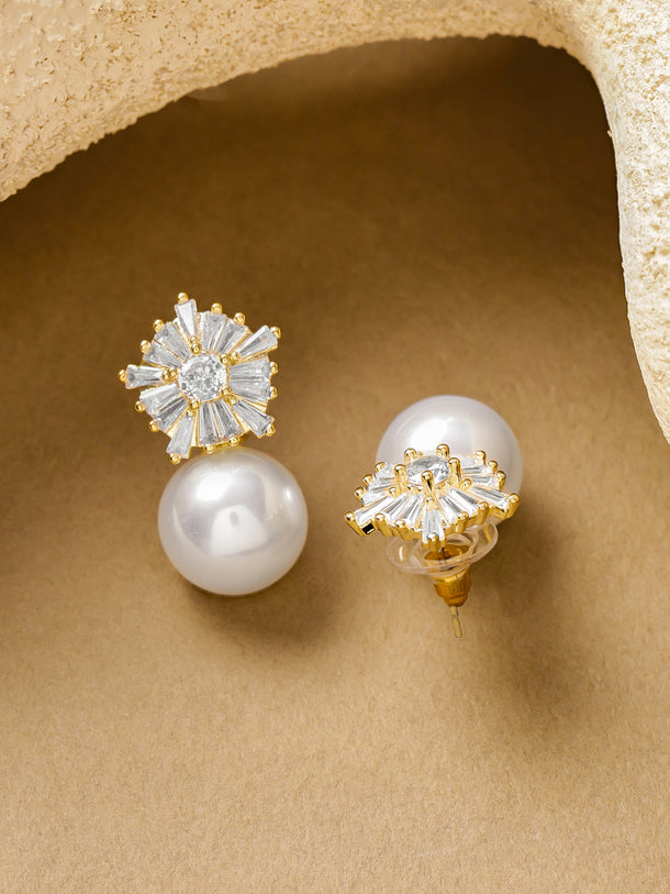 Snowflake Crystal Pearl Drop Earrings