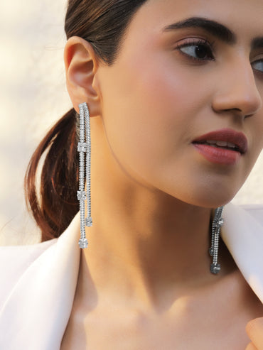Crystal Studded Long Dangler Earrings