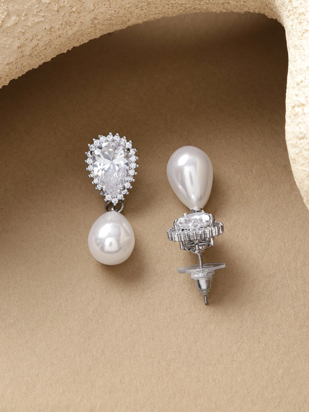 White Crystal Pearl Drop Earrings