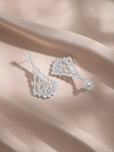 Rubans Rhodium-Plated Lattice Fan Design Cubic Zirconia Dangler Earrings