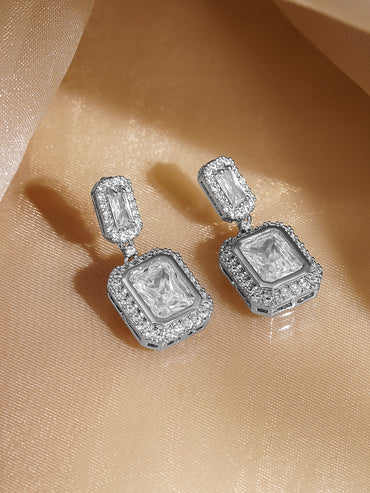 Rubans Rhodium Plated Drop Earrings with Crystal Cubic Zirconia Sparkling Stones