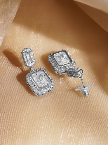 Rubans Rhodium Plated Drop Earrings with Crystal Cubic Zirconia Sparkling Stones