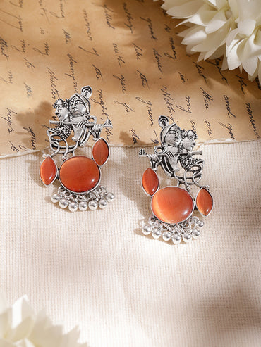 Divine Saffron Charm Oxidised Drop Earrings