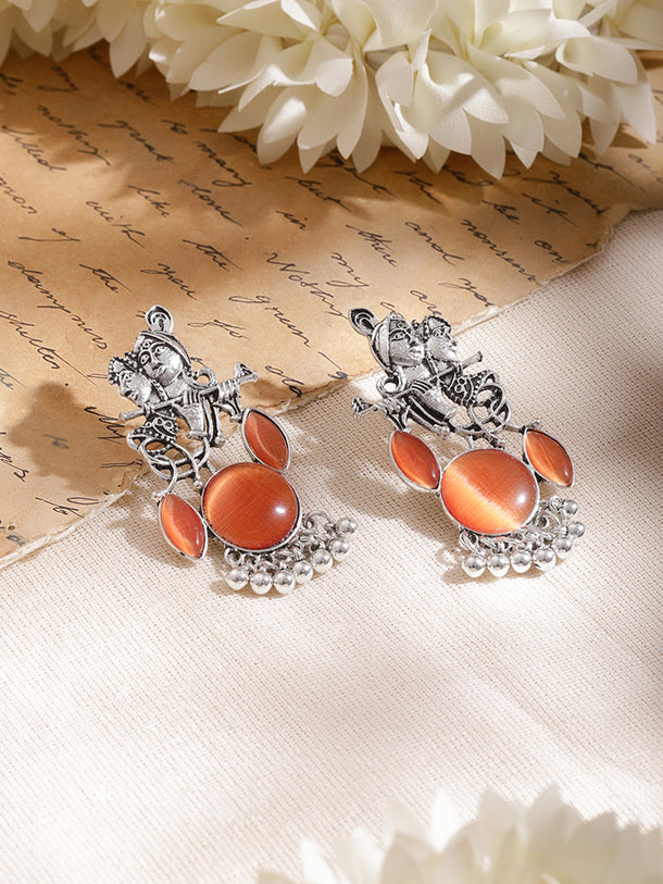 Divine Saffron Charm Oxidised Drop Earrings