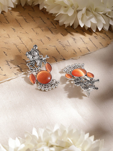 Divine Saffron Charm Oxidised Drop Earrings