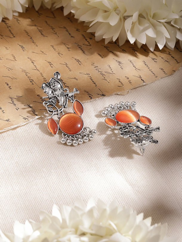 Divine Saffron Charm Oxidised Drop Earrings