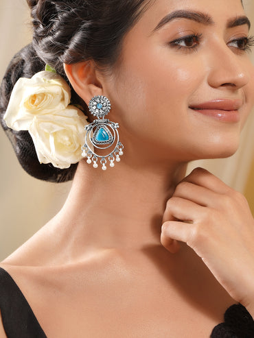 Moonlit Blue Pearl Oxidised Drop Earrings