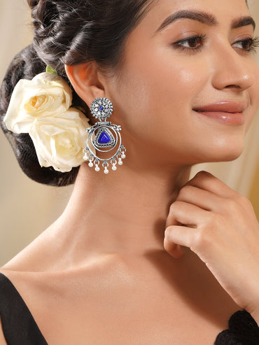 Moonlit Purple Pearl Oxidised Drop Earrings