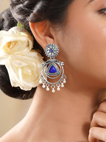 Moonlit Purple Pearl Oxidised Drop Earrings