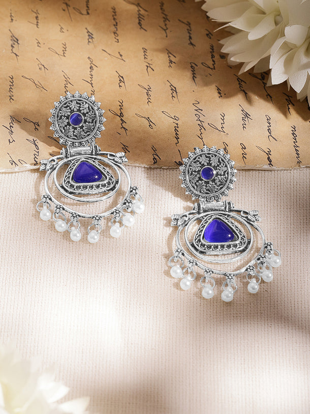 Moonlit Purple Pearl Oxidised Drop Earrings