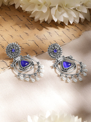 Moonlit Purple Pearl Oxidised Drop Earrings