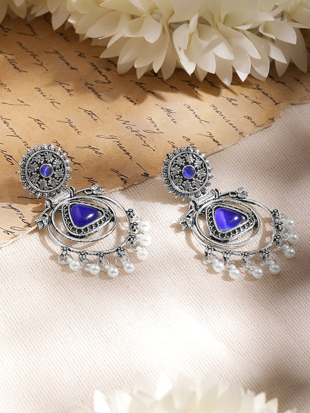 Moonlit Purple Pearl Oxidised Drop Earrings