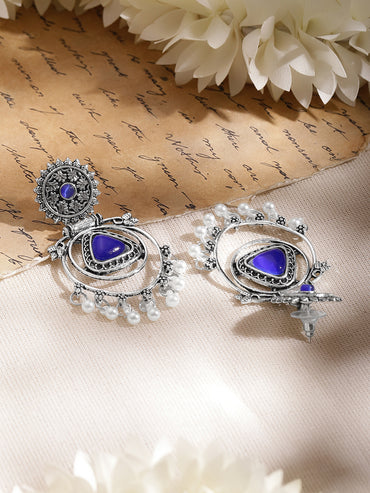 Moonlit Purple Pearl Oxidised Drop Earrings
