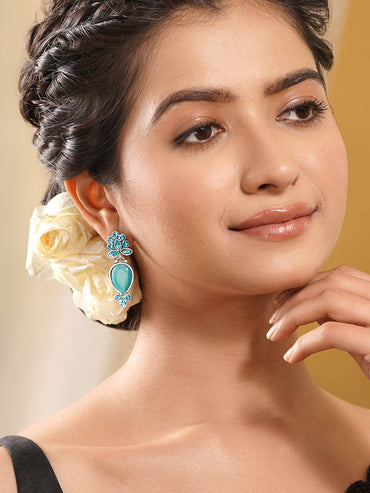 Oxidised Teal Blue Elegance Drop Earrings