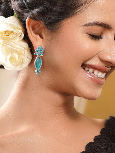 Oxidised Teal Blue Elegance Drop Earrings