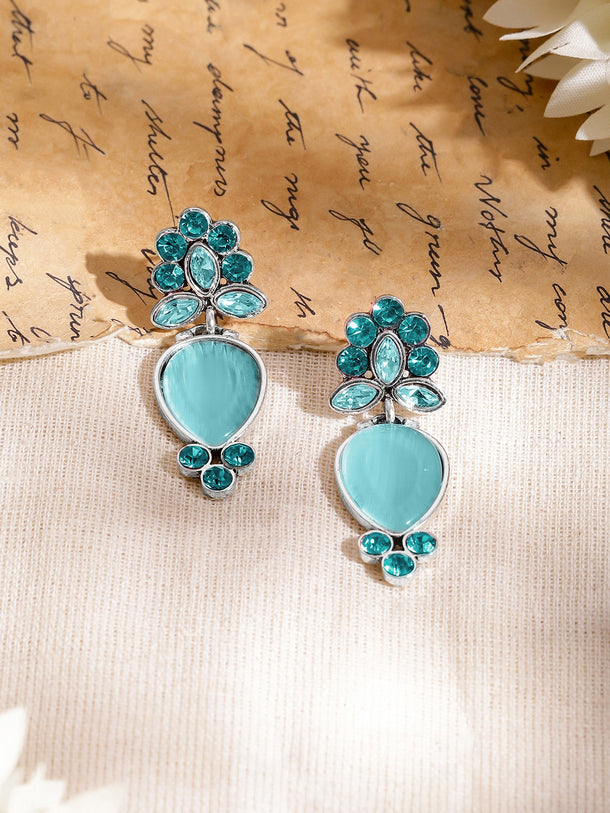 Oxidised Teal Blue Elegance Drop Earrings