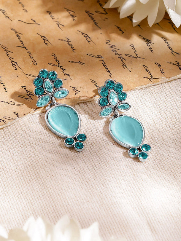 Oxidised Teal Blue Elegance Drop Earrings