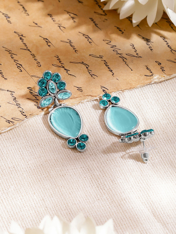 Oxidised Teal Blue Elegance Drop Earrings