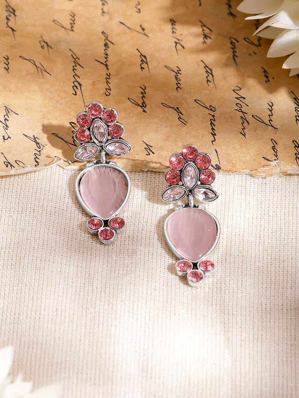 Oxidised Pink Elegance Drop Earrings