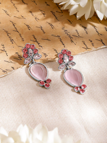 Oxidised Pink Elegance Drop Earrings