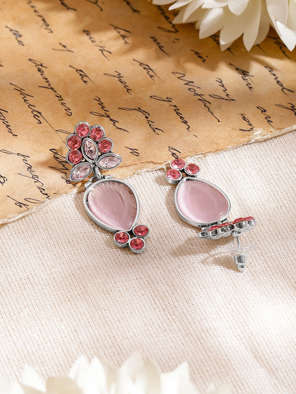 Oxidised Pink Elegance Drop Earrings