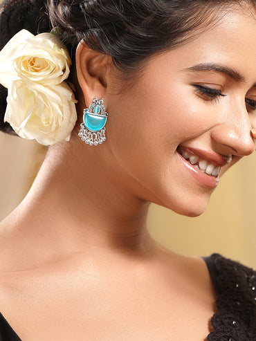 Turquoise Glow Oxidised Drop Earrings