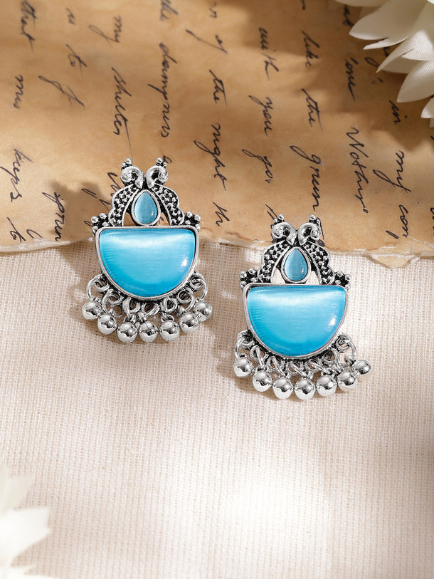 Turquoise Glow Oxidised Drop Earrings