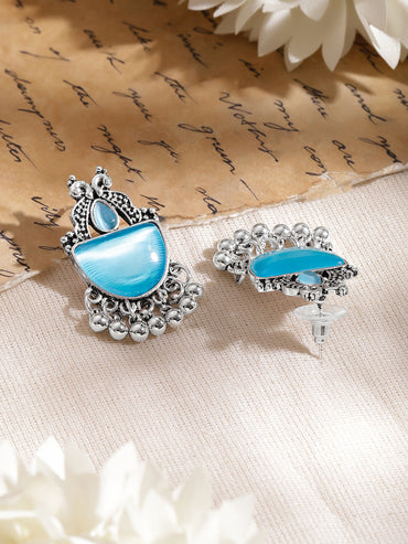 Turquoise Glow Oxidised Drop Earrings