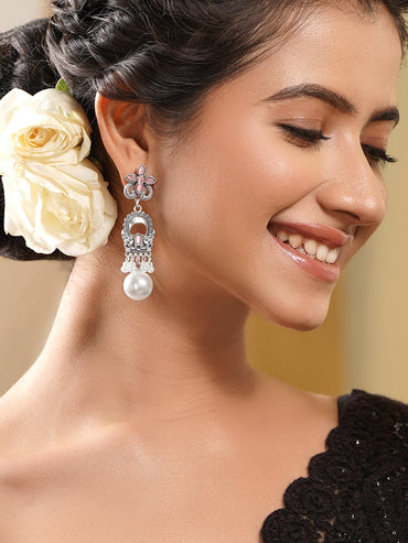 Blush Pink Petal Oxidised Pearl Earrings