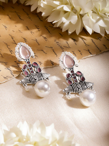 Blush Bloom Pearl Oxidised Drop Earrings