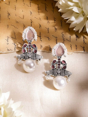 Blush Bloom Pearl Oxidised Drop Earrings