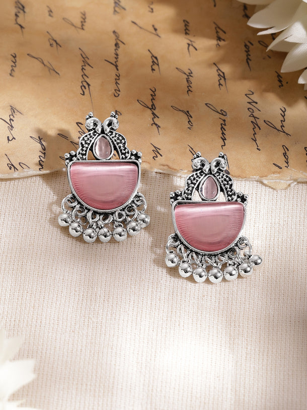 Blush Pink Oxidised Drop Earrings