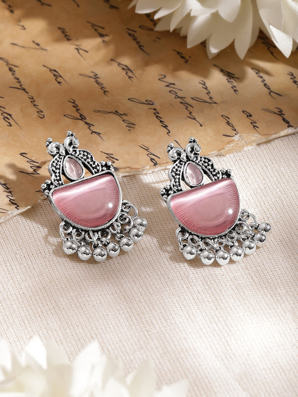 Blush Pink Oxidised Drop Earrings