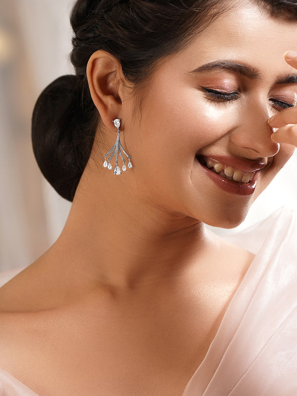 Luxe Silver Crystal Cascade Earrings