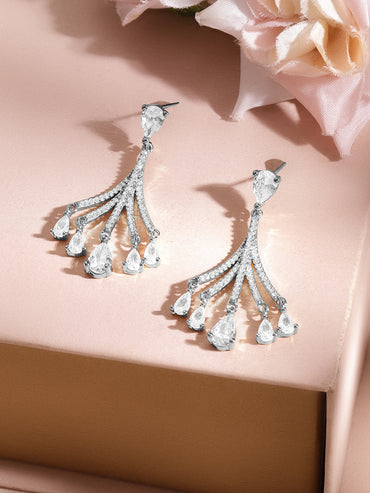 Luxe Silver Crystal Cascade Earrings