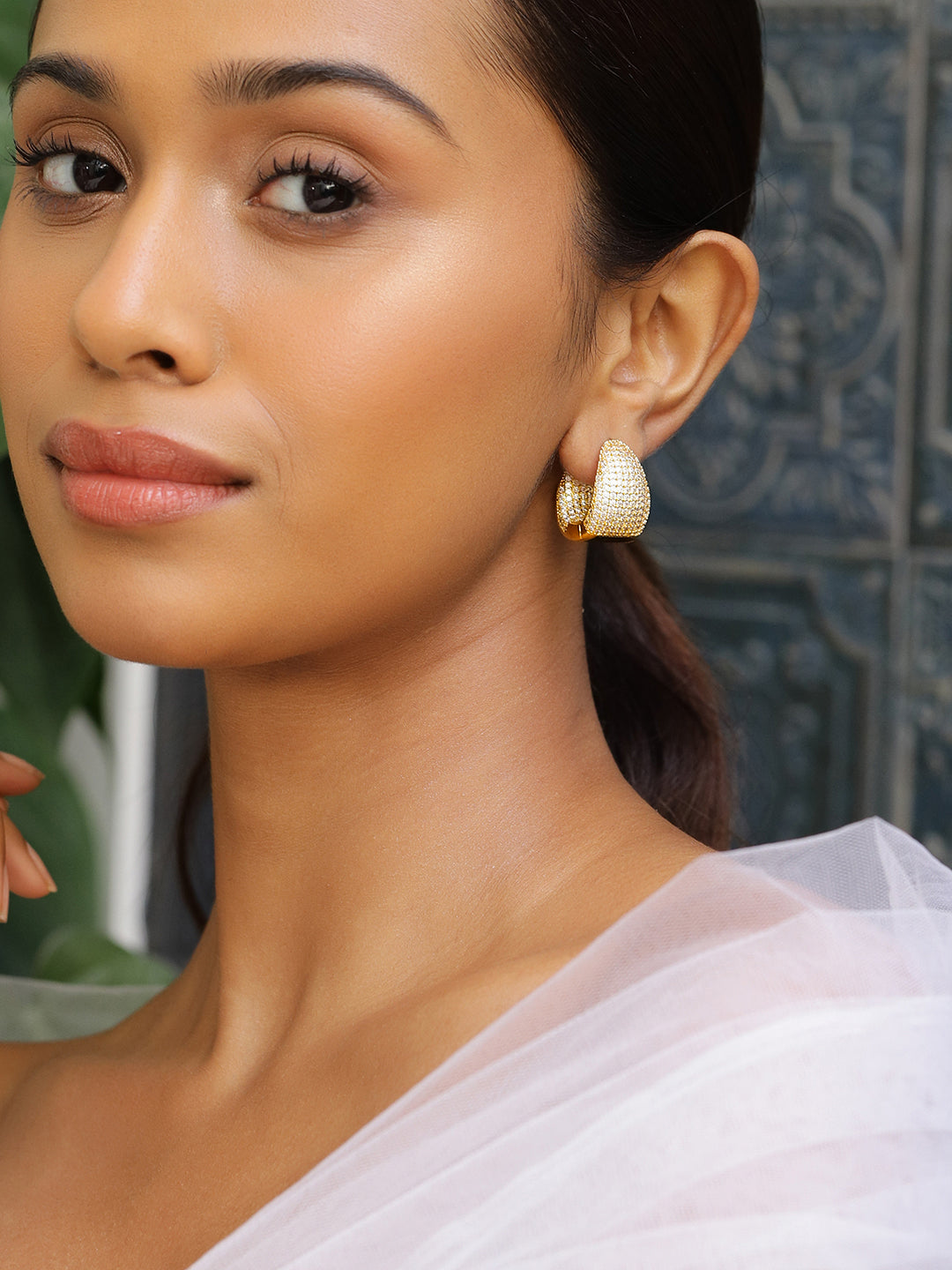 Luxe Sparkle Arcs American Diamond Zirconia Hoops