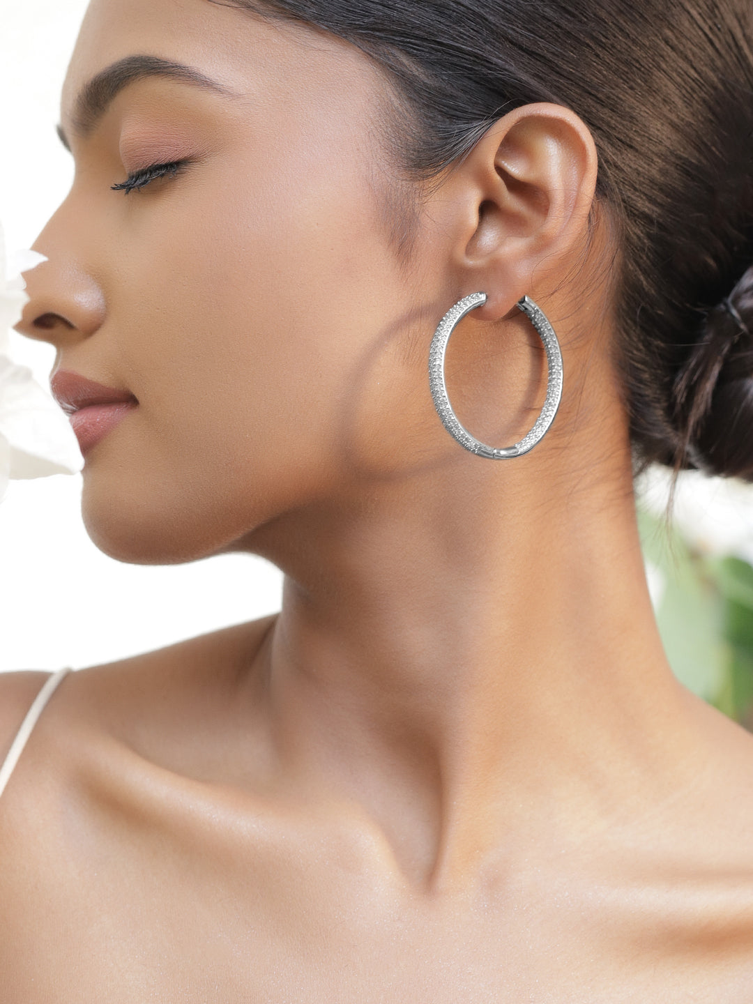 Crystal Starlight Glow Silver Hoop Earrings