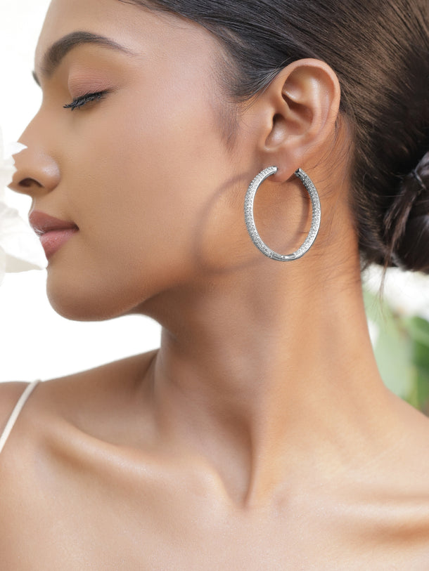 Rhodium Plated Large Hoop Earrings