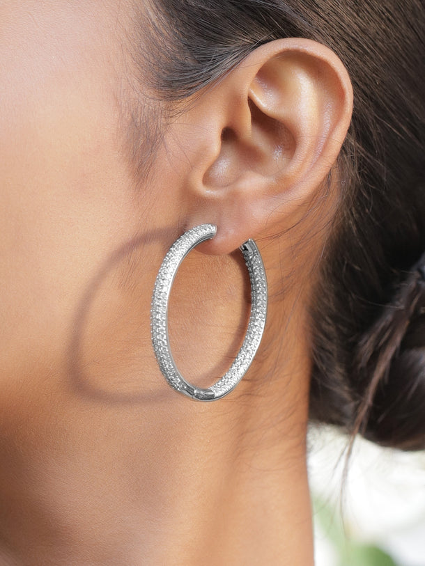 Rhodium Plated Large Hoop Earrings