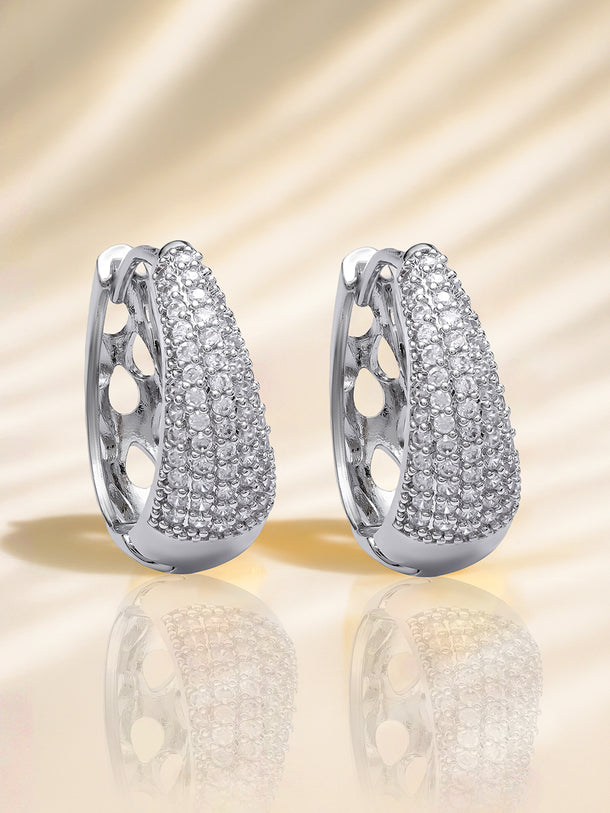 Moonlit CZ Sparkle Oval Hoop Earrings