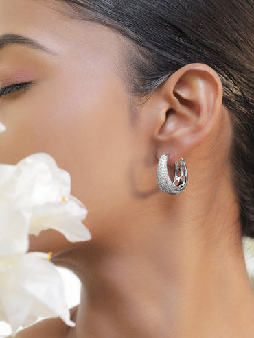 Moonlit CZ Sparkle Oval Hoop Earrings