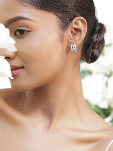 Silver Multi-Row Curved Huggie Earrings